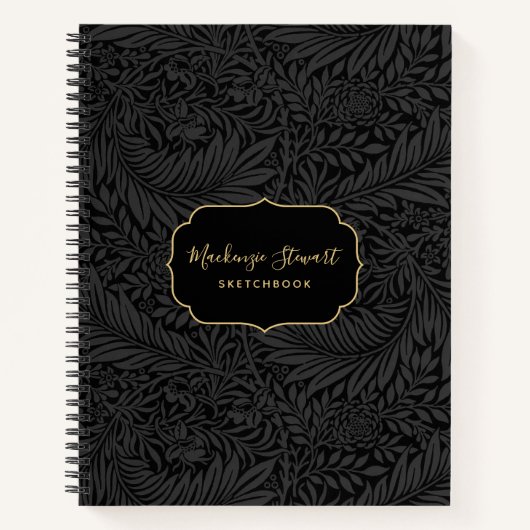 Elegant Black Floral Pattern Sketchbook ノートブック (正面)