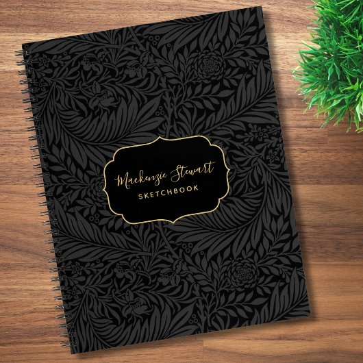 Elegant Black Floral Pattern Sketchbook ノートブック