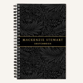 Elegant Black Floral Pattern Sketchbook ノートブック (正面)