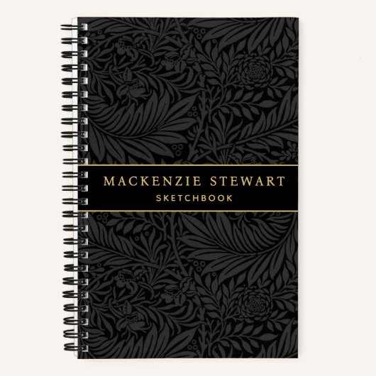 Elegant Black Floral Pattern Sketchbook ノートブック (正面)