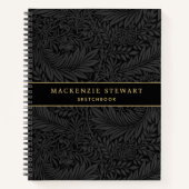 Elegant Black Floral Pattern Sketchbook ノートブック (正面)