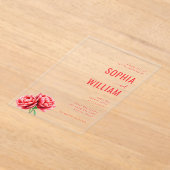 Elegant Black Floral Peonies アクリル招待状 (レイダウン)