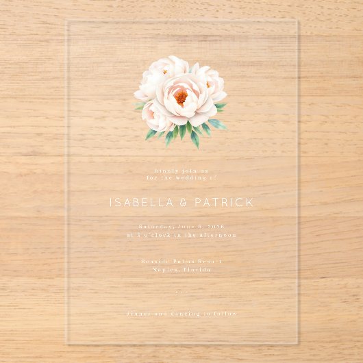 Elegant Black Floral Peonies アクリル招待状 (正面)