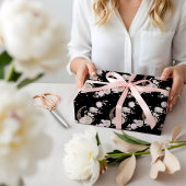 Elegant Black Floral Peony Celestial Moon & Stars ラッピングペーパー