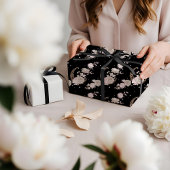 Elegant Black Floral Peony Celestial Moon & Stars ラッピングペーパー