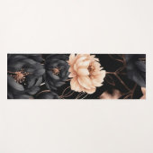 Elegant Black Floral Roses Pattern Gold Leaves ヨガマット (正面(横))