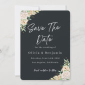 Elegant Black Floral Save the Date Card セーブザデート (正面)