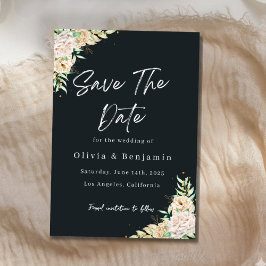 Elegant Black Floral Save the Date Card セーブザデート