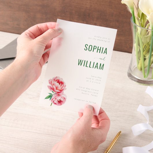 Elegant Black Floral Wedding Invitation ベラム紙招待状 (ポータブル)