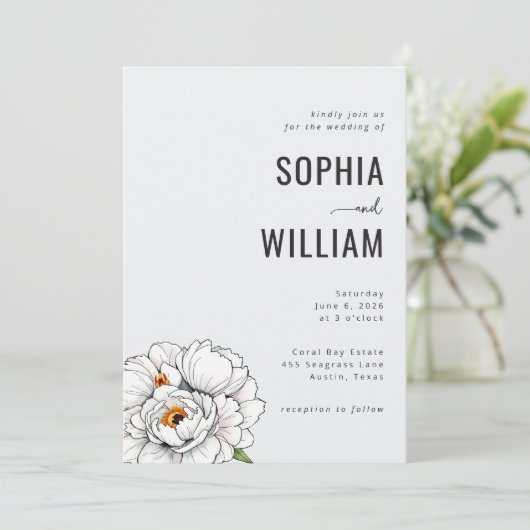 Elegant Black Floral Wedding Invitation 招待状 (スタンド正面)