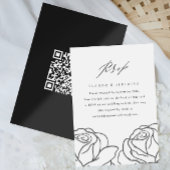 Elegant Black Floral Wedding RSVP with QR Code