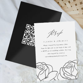 Elegant Black Floral Wedding RSVP with QR Code