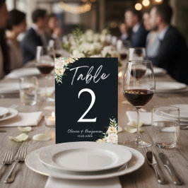 Elegant Black Floral Wedding Table Number Card テーブルナンバー