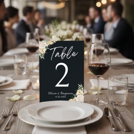 Elegant Black Floral Wedding Table Number Card テーブルナンバー