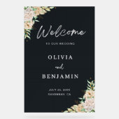 Elegant Black Floral Wedding Welcome Sign アクリルサイン (正面)