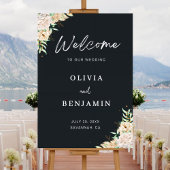 Elegant Black Floral Wedding Welcome Sign アクリルサイン