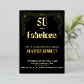 Elegant Black Foil Art Deco 50 Fabulous Birthday 箔招待状 (立ち正面)