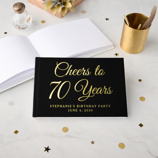 Elegant Black Foil Cheers to 70 Years ゲストブック (正面見開き)