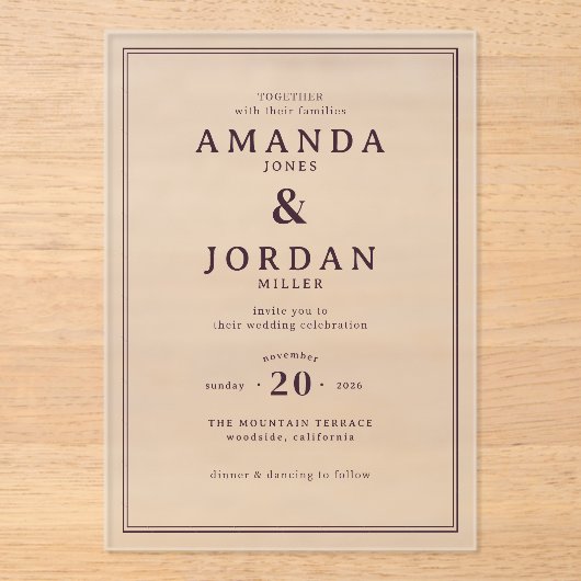 Elegant Black Formal Wedding Invitation アクリル招待状 (正面)