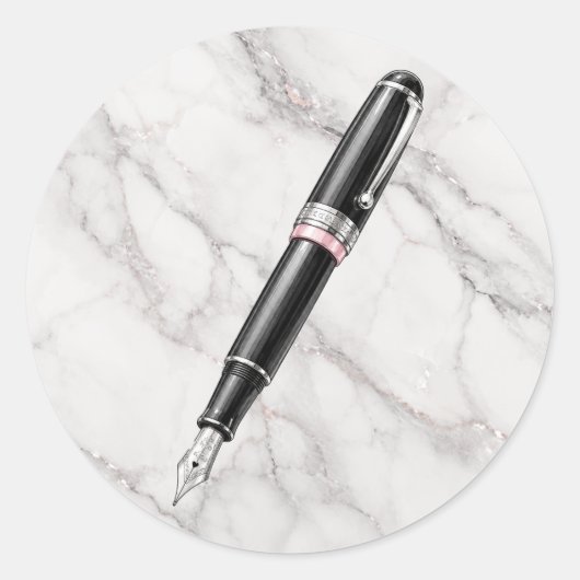 Elegant Black Fountain Pen Watercolor Sticker ラウンドシール (正面)