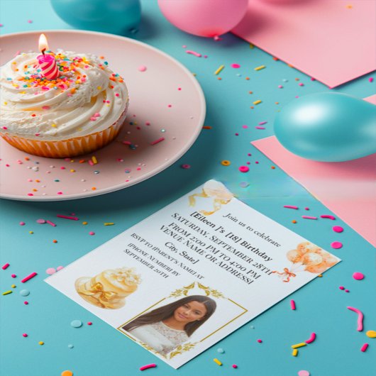 Elegant Black Girl 18th Birthday Photo Invitation  招待状