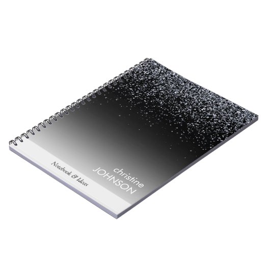 Elegant Black Glitter Editable ノートブック (左側)