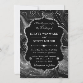 Elegant Black Glitter Marble Gothic Glam Wedding 招待状