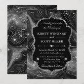 Elegant Black Glitter Marble Gothic Glam Wedding 招待状 (正面/裏面)