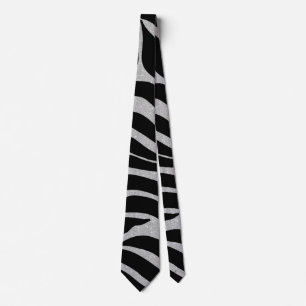 Elegant Black Glitter Silver Zebra Animal Print ネクタイ