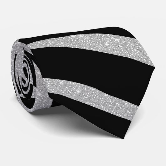 Elegant Black Glitter Silver Zebra Animal Print ネクタイ (ロール)
