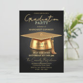 Elegant Black & Gold 3D Cap Graduation Party 招待状 (スタンド正面)