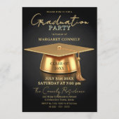 Elegant Black & Gold 3D Cap Graduation Party 招待状 (正面)