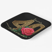 Elegant Black Gold 40th Birthday Red Rose Floral ペーパープレート (傾斜あり)