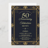 Elegant Black Gold 50th Anniversary Celebration In 招待状 (正面/裏面)