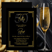 Elegant Black Gold 50th Birthday Art Deco Party 招待状
