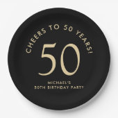 Elegant Black Gold 50th Birthday Party ペーパープレート (正面)