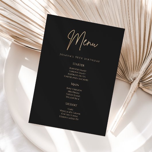 Elegant Black Gold 50th Birthday Party Menu Card 招待状