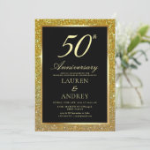 Elegant Black Gold 50th Wedding Anniversary 招待状 (スタンド正面)