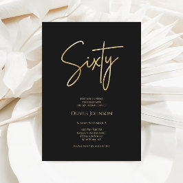 Elegant Black Gold 60th Birthday Invitation 招待状
