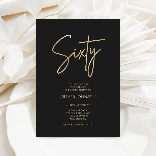 Elegant Black Gold 60th Birthday Invitation 招待状