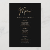 Elegant Black Gold 60th Birthday Party Menu Card 招待状 (正面)