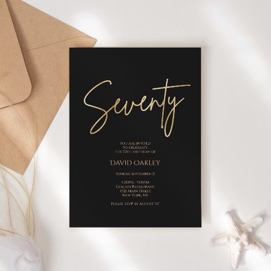 Elegant Black Gold 70th Birthday Invitation 招待状