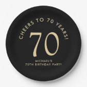 Elegant Black Gold 70th Birthday Party ペーパープレート (正面)