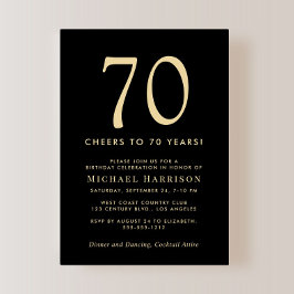 Elegant Black Gold 70th Birthday Party 招待状