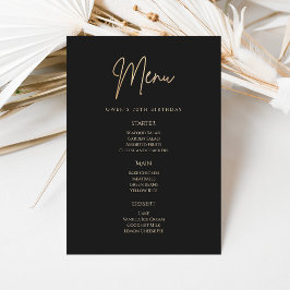 Elegant Black Gold 70th Birthday Party Menu Card 招待状