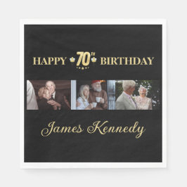 Elegant Black & Gold 70th Birthday Photo Napkin  スタンダードランチョンナプキン