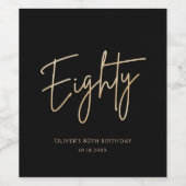 Elegant Black Gold 80th Birthday Party ワインラベル (シングルラベル)