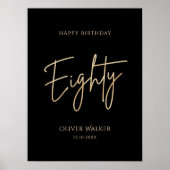 Elegant Black Gold 80th Birthday Party Poster ポスター (正面)