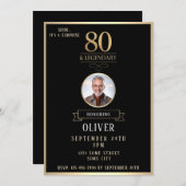 Elegant Black & Gold 80th & Legendary Birthday 招待状 (正面/裏面)