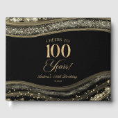 Elegant Black Gold Agate 100th Birthday Party ゲストブック (正面)